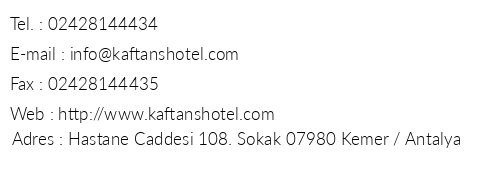 Kaftans Hotel telefon numaralar, faks, e-mail, posta adresi ve iletiim bilgileri